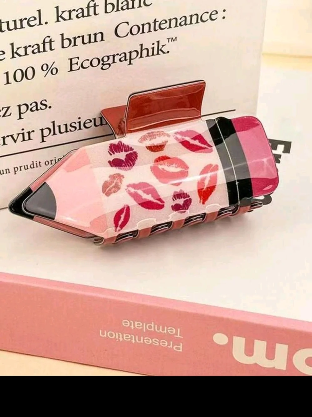 Pink Kiss Lipstick-Shaped Acrylic Hair Claw Clip